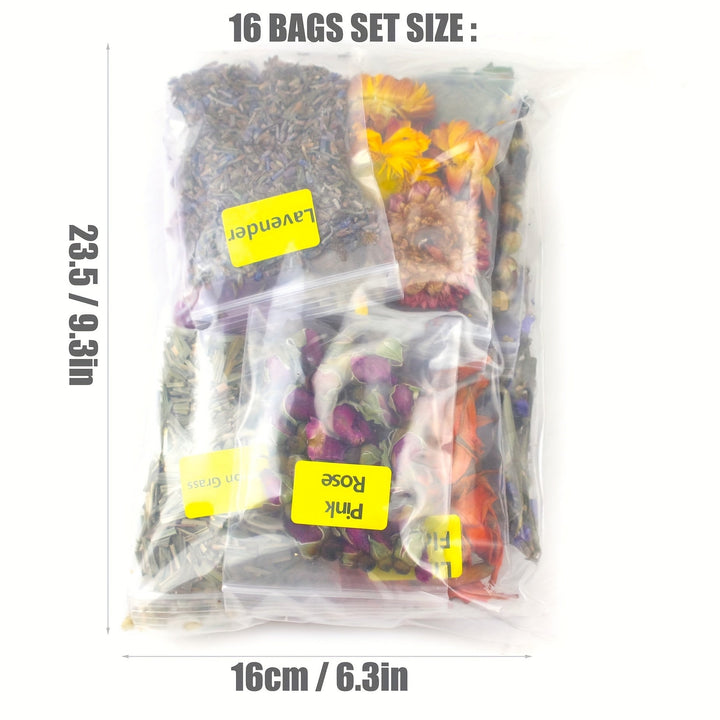 16 Bolsas de Flores Secas - Flores Secas Incluyendo Nomeolvides, Jazmín, Lavanda, Crisantemos, Rosas, Etc., Kit de Brujería, Decoración para el Hogar, Creación de Velas DIY, Creación de Marcos, Creación de Imágenes, Creación de Joyas.