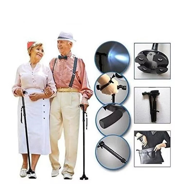 Trusty Cane Baston Ortopedico Plegable Con Linterna Luz Led Color Negro