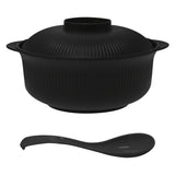 Juego de Dos Piezas de Material Plástico PP Apto para Alimentos con Tapa y Cuchara Larga, Bol Grande en Forma de Casserole 1100ml/38oz, Estilo Japonés/Coreano, Cuenco Ramen, Recipiente para Arroz, Fiambrera Familiar, Capacidad Extendida