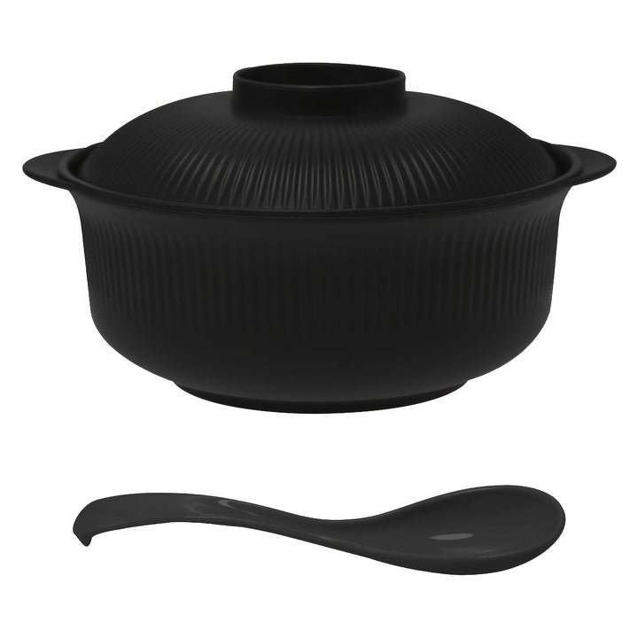 Juego de Dos Piezas de Material Plástico PP Apto para Alimentos con Tapa y Cuchara Larga, Bol Grande en Forma de Casserole 1100ml/38oz, Estilo Japonés/Coreano, Cuenco Ramen, Recipiente para Arroz, Fiambrera Familiar, Capacidad Extendida