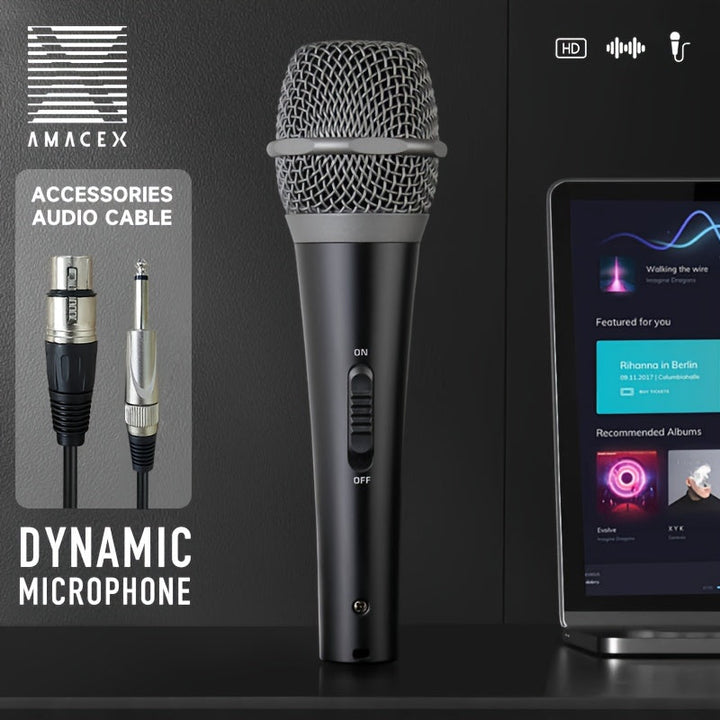 Micrófono Dinámico Portátil Profesional AmaceX GM58 con Interruptor de Encendido/Apagado, Cable de 5.0 metros - Ideal para Karaoke, Actuaciones en Vivo y Discursos