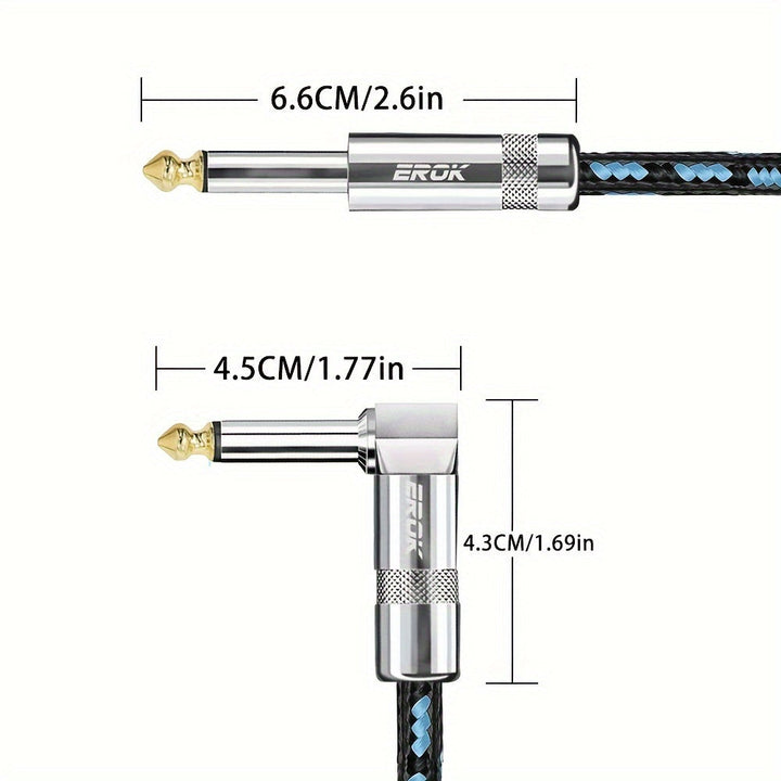 Cable de audio estéreo EROK de alta calidad, macho de 1/4" a 6.35 mm, ángulo recto a recto, interconexión balanceada para guitarra eléctrica, bajo, teclado, mezcladora, amplificador