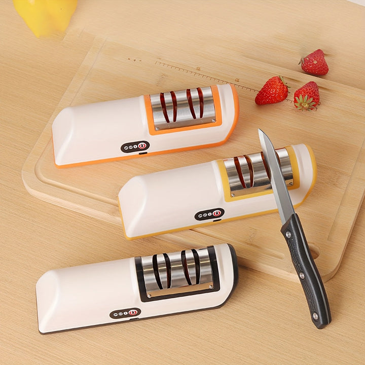 SHENFIRE Afilador de Cuchillos Eléctrico - Sistema Recargable USB de 2 Etapas (Grosso y Fino) con Bloqueo de Seguridad, Diseño Compacto Portátil para Uso en Cocina Doméstica, Batería de Litio 18650 (36V), Herramienta de Afilar Cuchillos, Mango de Plástic