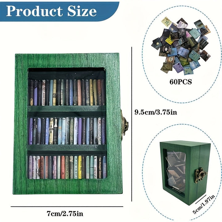 Conjunto de estantería en miniatura encantadora de 1 pieza con 60 libros de madera falsa - perfecto para la decoración del dormitorio y regalos navideños, incluyendo elegantes estantes de exhibición, tranquilidad y sofisticación