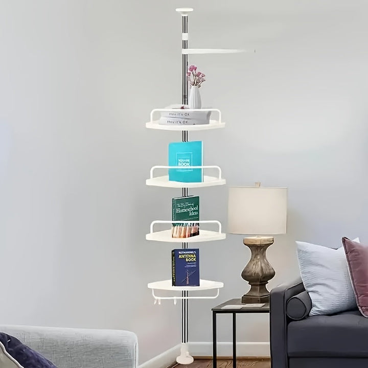 Estante de Esquina Ajustable de Acero Inoxidable para Ducha con Cestas de Almacenamiento de 4 Niveles - Instalación Sin Taladro, Acabado Pulido