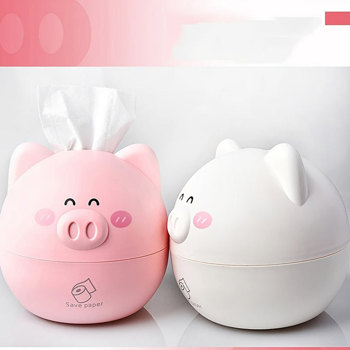 Elegante caja de pañuelos con diseño de cerdo de dibujos animados - Dispensador de plástico rosa y blanco con diseño "Ahorrar papel", ideal para organizar el baño o el despacho, decoración del baño.