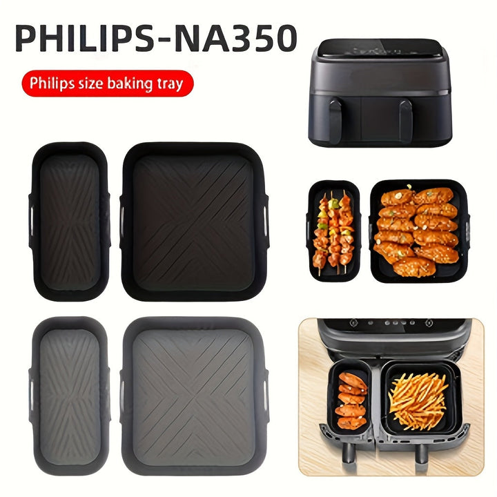 Juego de 2 bandejas de silicona para freidoras de aire, reutilizables y antiadherentes, fáciles de limpiar en freidoras, hornos y microondas, accesorios para alitas de pollo, papas fritas y snacks