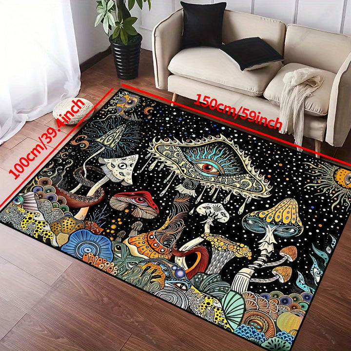 Una alfombra lavable antideslizante con patrón de champiñones, adecuada para salones, dormitorios y decoración de jardín de patio al aire libre, decoración para el hogar y embellecimiento de habitaciones.