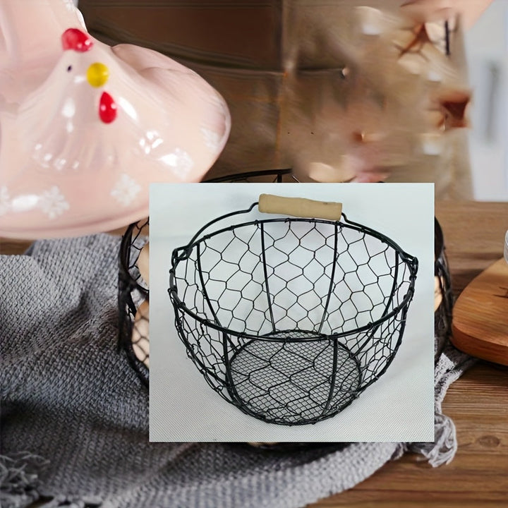 1 pieza/2 piezas/4 piezas, Canasta de huevos estilo granja para recolectar huevos frescos con asa, contenedor redondo para recoger huevos, estilo vintage, organizador de mostrador, cesta para frutas