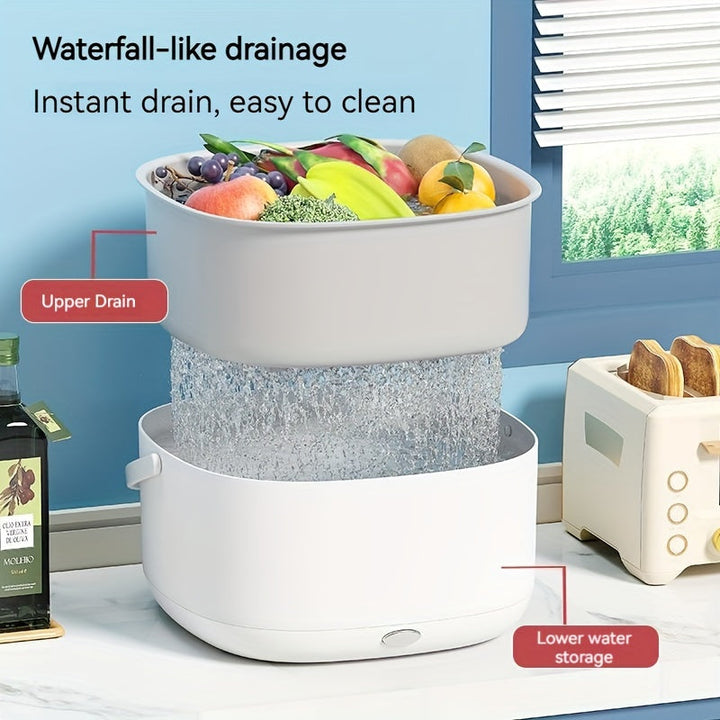 Cesta De Lavado De Verduras Multifuncional Ultrasónica Cesta De Drenaje Cesta De Frutas Y Verduras, Limpiador Purificador De Frutas Y Verduras, Lavabo De Verduras Plato De Frutas, Cesta De Drenaje De Frutas Y Verduras De Doble Capa, Artefacto De Lavado D