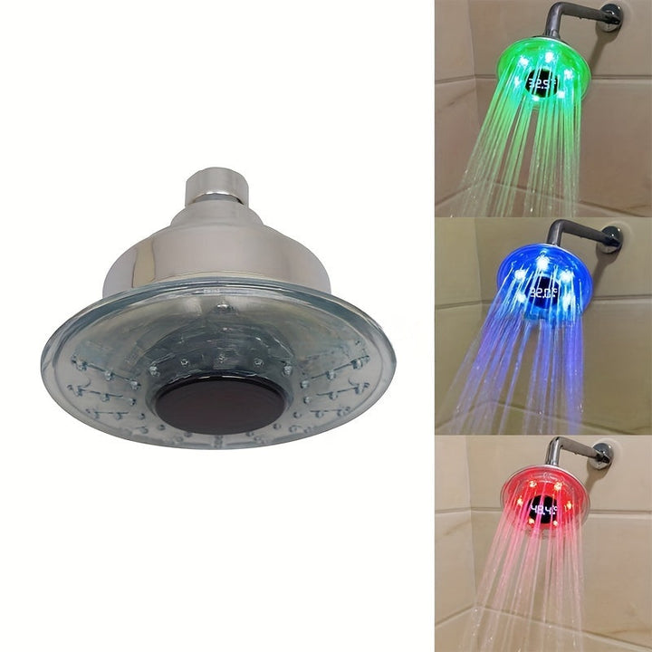 1pieza Lámpara LED hidroeléctrica montada en la pared, cabeza de ducha de plástico sin terminar de 4 pulgadas redondas con control de temperatura y cambio de color, ajuste de lluvia, ≤36V potencia hidroeléctrica