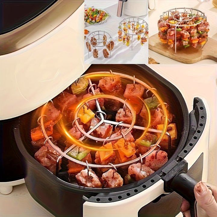 1 Juego de Parrilla para Freidora de Aire de Acero Inoxidable, BBQ DIY, con 24 Piezas, para Carne y Verduras, Compatible con Freidoras de 3.5qt-5.5qt, Horno y Olla a Presión, Sin Necesidad de Darle la Vuelta, Accesorio para Fritura Profunda