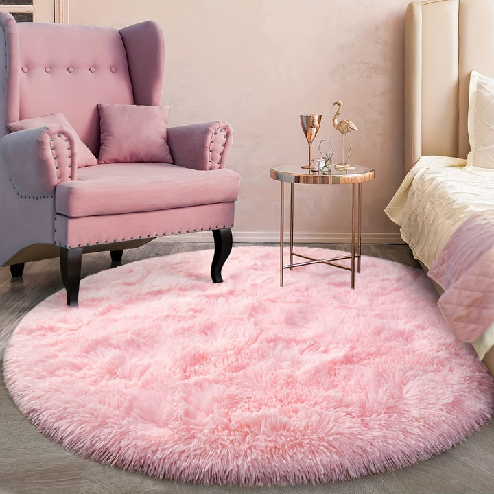 1 pieza, bonito tapete de terciopelo rosa redondo y esponjoso con diseño nórdico, alfombra de felpa para sala de estar y mesa de café, lindo tapete de cama para dormitorio, tapete completo para toda la planta, tatami, manta para ventana de bahía, tapete