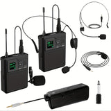 Sistema de micrófonos inalámbricos doble con receptor recargable, entrada de 3.5mm, control de volumen y clip para smartphones, bocinas PA, grabación, enseñanza, iglesia y vlogging - Negro, micrófono inalámbrico para cantar