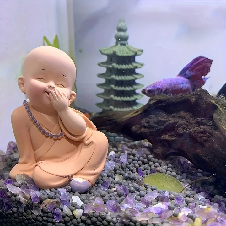 Juego de Tres Figuras Zen de Monjes en Resina, Ideal para Decoración de Escritorio o Sala de Té. Pequeña Estatuilla Budista Retro Creativa, Perfecta también para Acuarios y Micro Paisajes