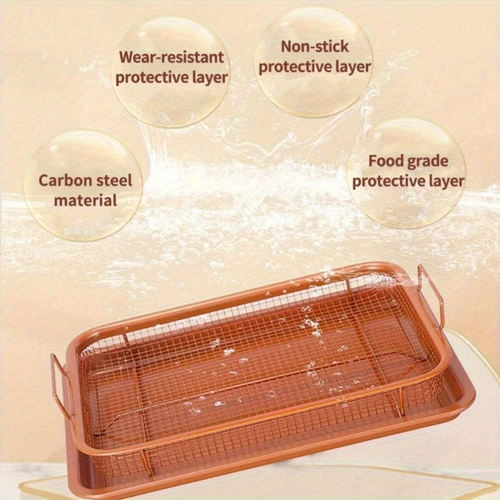 1 estuche de bandeja y sartén de acero inoxidable antiadherente para freidora de aire y horno - Herramientas de hornear duraderas, ideales para asar y lavar verduras, accesorios de cocina con función de rejilla de enfriamiento, accesorios de horno | Acab