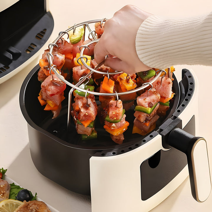 Brocheta de acero inoxidable para freidora de aire - Diseño de acceso fácil para carnes y verduras cocidas a la perfección, accesorio de cocina ideal para hornear y asar, accesorio de horno | Construcción de acero inoxidable | Armazón de cocción duradero