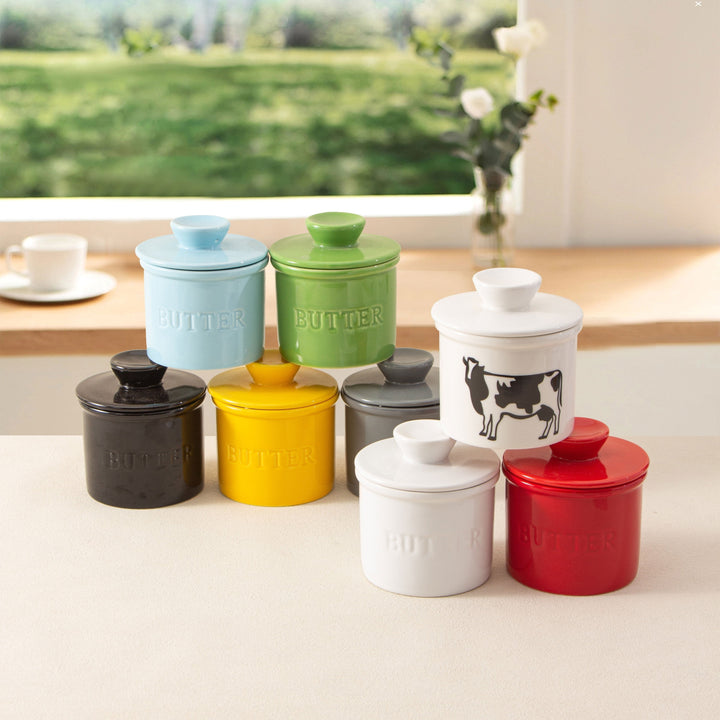 1 pieza de plato de mantequilla de cerámica con tapa - Jarrón de almacenamiento de queso, diseño moderno, montaje en encimera, compatible con estantes colgantes, esenciales de cocina | Moderna vajilla de cocina | Cerámica duradera