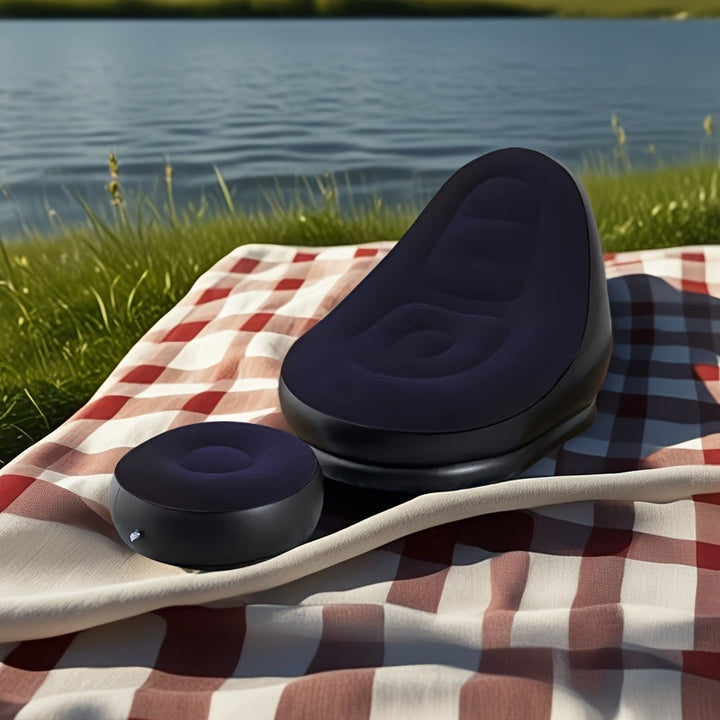 1 pieza de sofá inflable de terciopelo para exteriores - un sofá cama plegable con reposabrazos, silla de solera portátil, adecuado para dormitorio y ocio en casa, sofá inflable.