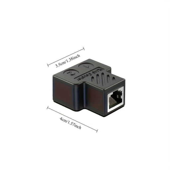 Adaptador Ethernet RJ45 - Divisor de Puertos para Cables LAN, Expansión de 1 Puerto a 2 Puertos, Negro y Dorado, Compatibilidad Inteligente, Sin Batería Necesaria, Conectividad Red | Diseño Compacto | Material de Cable Robusto
