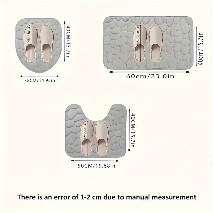 3 piezas Conjunto de alfombras de baño de coral de fleece suave - Antideslizante, absorbente y lavable en máquina, poliéster cómodo con fondo antideslizante, patrón geométrico, tela de 300gsm para ducha, bañera y dormitorio, alfombra de baño