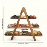 Bandeja de Servir de Madera de Acacia de 3 Niveles - Diseño Elegante en Forma de Escalera, Organizador Duradero para Cocina y Expositor de Buffet para Hogar, Hotel o Restaurante