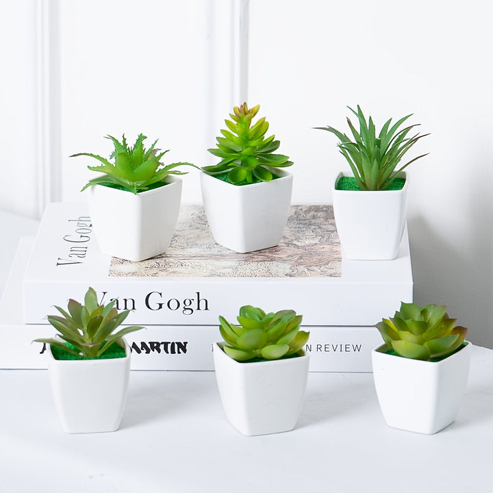 6 piezas - Combinación de plantas artificiales, bonsái verde suculento artificial para decoración interior, adorno de escritorio estilo nórdico, pequeña planta en maceta suculenta artificial, decoración del hogar