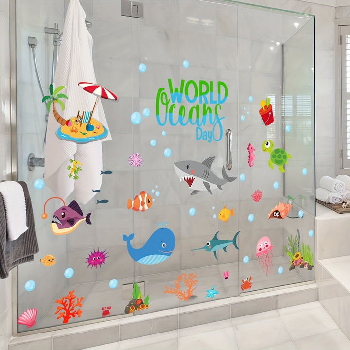 6 Piezas, Pegatinas Para Bañera Con Diseño De Animales Del Océano, Impermeables, Esmeriladas, Autoadhesivas, Extraíbles, Para Pared De Bañera, Pegatinas Decorativas Para Inodoro De Baño, Decoración De Baño