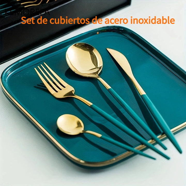 KEMORELA 24 piezas de colección de utensilios de acero inoxidable, incluyendo cuchillo, tenedor y cuchara, juego de cubiertos de cocina de primera calidad, apto para lavavajillas.