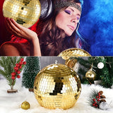 Esfera de Espejo Disco Retro - Colgante de vidrio y espejo dorado, adecuado para celebraciones globales como fiestas, bodas, Navidad, Halloween, etc. - Decoración fuente de luz reflectora