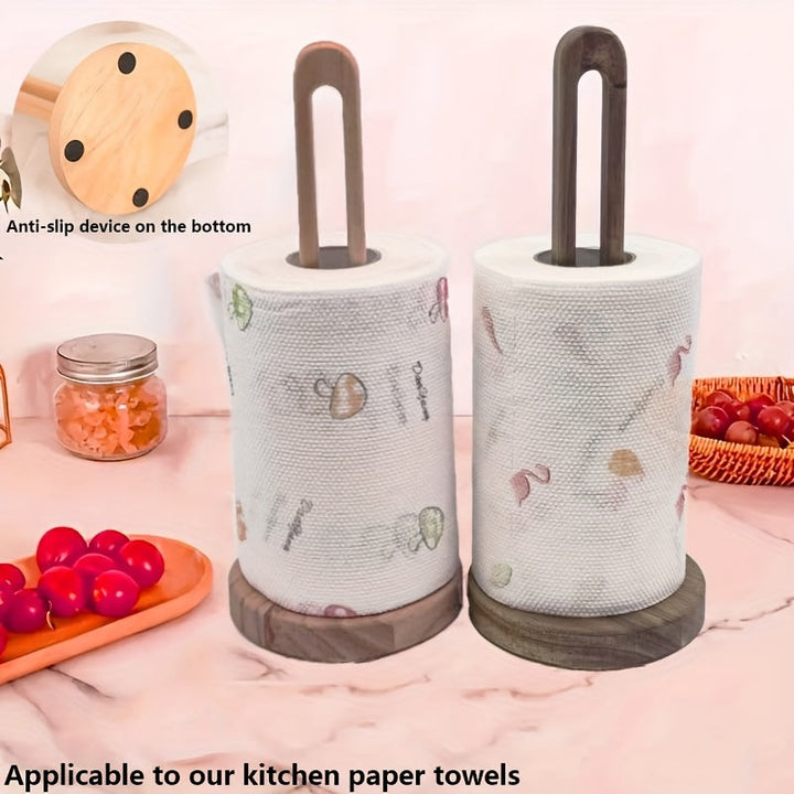 1pc Soporte de Madera de Acacia para Rollo de Papel Cocina - Estante de Almacenamiento sin Necesidad de Taladrar, para Papel y Película Transparente