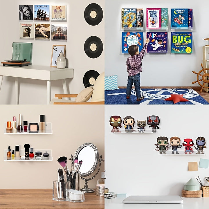 1pc Soporte Contemporáneo para Discos de Vinilo Acrílico, Estante de Exhibición Transparente Montado en la Pared con Agujeros para Montaje Fácil, No Necesita Electricidad, Estantería para Libros de Jóvenes, Flotante
