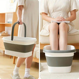1 Bañera de pies plegable y cesta de ropa - Cubo de inmersión de pies de plástico duradero con mango ergonómico, inmersión de pies/manos portátil, diseño que ahorra espacio, versión de dos tonos, construcción robusta, forro texturizado, fácil de limpiar,