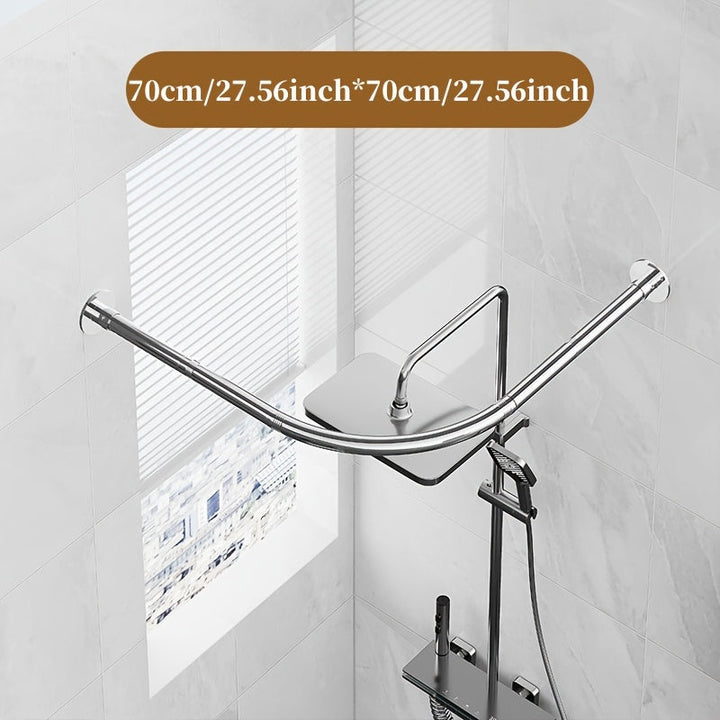 Barra de Cortina de Ducha Curvada de Acero Inoxidable - Sin Taladro, Resistente al Óxido, Montada en la Pared para Decoración de Baño