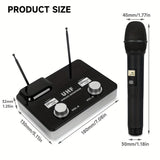 1pc AmaceX KU-63 Sistema de micrófono inalámbrico profesional UHF, sistema de karaoke portátil de 2 canales con captación omnidireccional, conector de 3,5 mm, fuente de alimentación de 110-130V, enchufe de EE. UU., no requiere batería