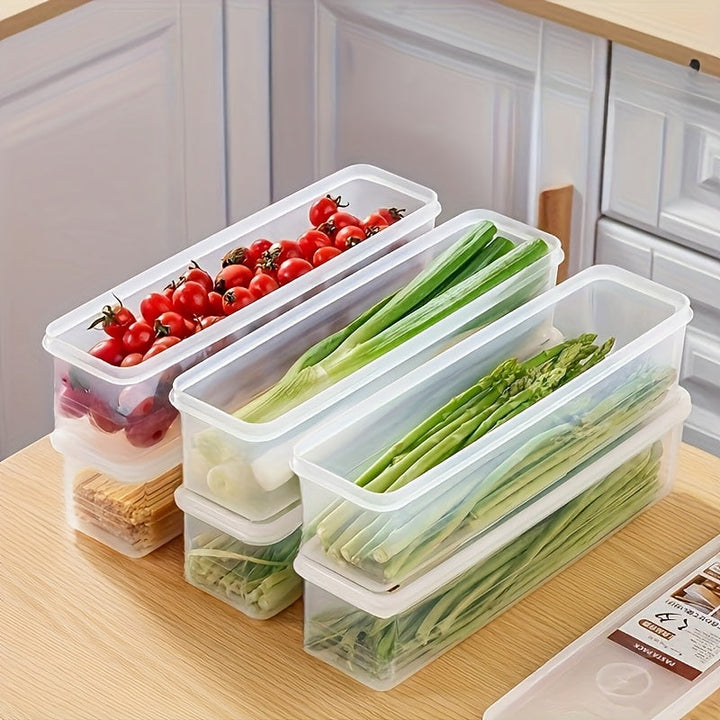 Juego de 6 contenedores plásticos para alimentos con tapa, recipientes rectangulares reutilizables para refrigerador, ideales para cebollas, cilantro, ajo, fideos, huevos, esenciales de cocina para lavar a mano