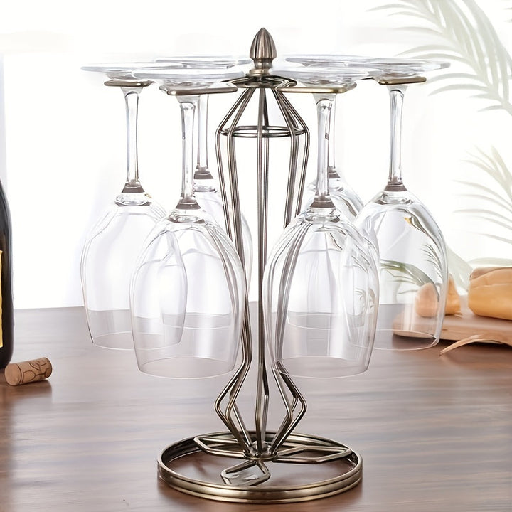 Un soporte de vidrio creativo de estilo europeo, un soporte de vidrio colgante de hierro para el hogar, un soporte de exhibición para vasos de alta estaca, adecuado para bares en el hogar y como decoración para botellas en el salón.