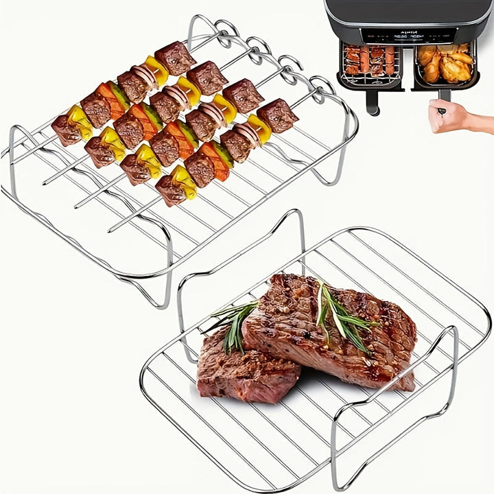 6 piezas Conjunto de accesorios de rejilla de acero inoxidable para freidora de aire, multifuncional rectangular para microondas y horno, antiadherente, apilable, seguro para contacto con alimentos, compatible con la mayoría de freidoras de aire, para ac