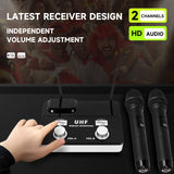 1pc AmaceX KU-63 Sistema de micrófono inalámbrico profesional UHF, sistema de karaoke portátil de 2 canales con captación omnidireccional, conector de 3,5 mm, fuente de alimentación de 110-130V, enchufe de EE. UU., no requiere batería