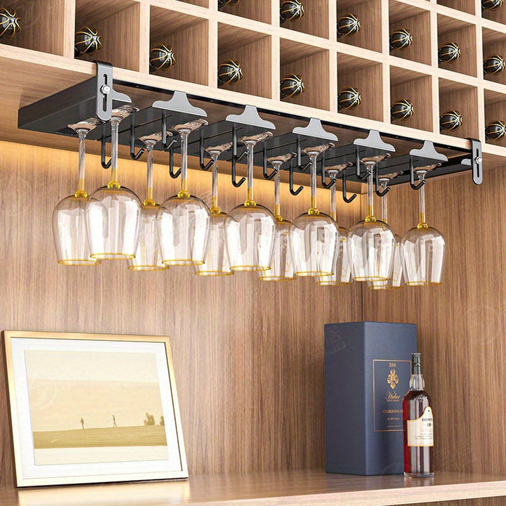 Soporte para copas de vino de acero inoxidable, colgado al revés, no se requiere taladrar, estante de almacenamiento para copas de vino para uso doméstico, accesorios de vino.