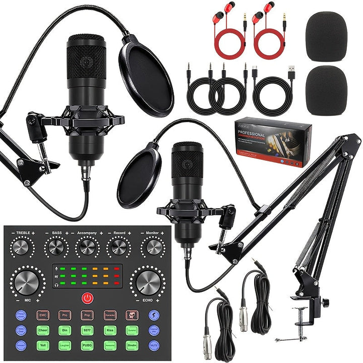 Paquete de equipo para podcasts, interfaz de audio V8s, micrófono con cable, tarjeta de sonido integrada y micrófono condensador BM800, ideal para grabación, transmisión en vivo y emisiones