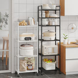 Estante de Almacenamiento de Cocina Multinivel Versátil con Ruedas - Carrito de Utilidad Grande y Rodante para Organización Fácil, Construcción Duradera de Metal y Plástico, Negro/Blanco