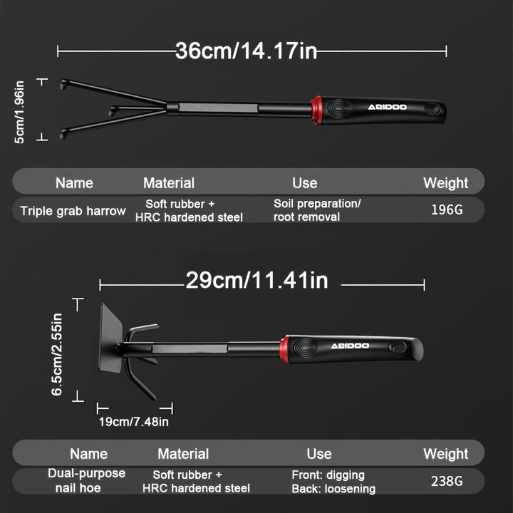 Juego de herramientas de jardinería, azada de acero al carbono grueso, juego de herramientas de jardín para remover malezas, pala de suelo, tridente de tres dientes para aflojar el suelo, herramienta para remover plantas en macetas, kit de camping para l