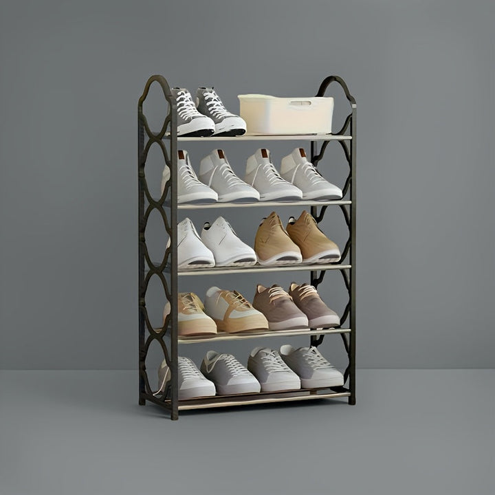 Estante de zapatos de acero inoxidable de 5 niveles - Ahorra espacio, fácil montaje, organizador de zapatos de metal resistente para entrada, armario, almacenamiento en casa - Alberga todos los zapatos, organizador de almacenamiento de zapatos, unidad de