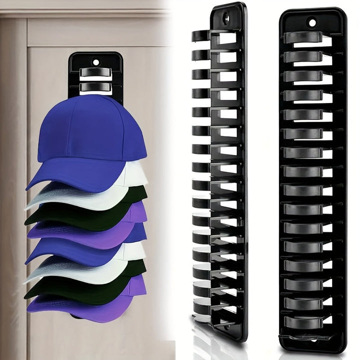 Organizador de Pared para Sombreros de 1 Pieza que Alberga 16 Gorras - Diseño Ahorrador de Espacio con Adhesivo Resistente, Perchero Portátil de Plástico Duradero para Armario, Oficina, Habitación Universitaria, Solución de Almacenamiento de Sombreros |