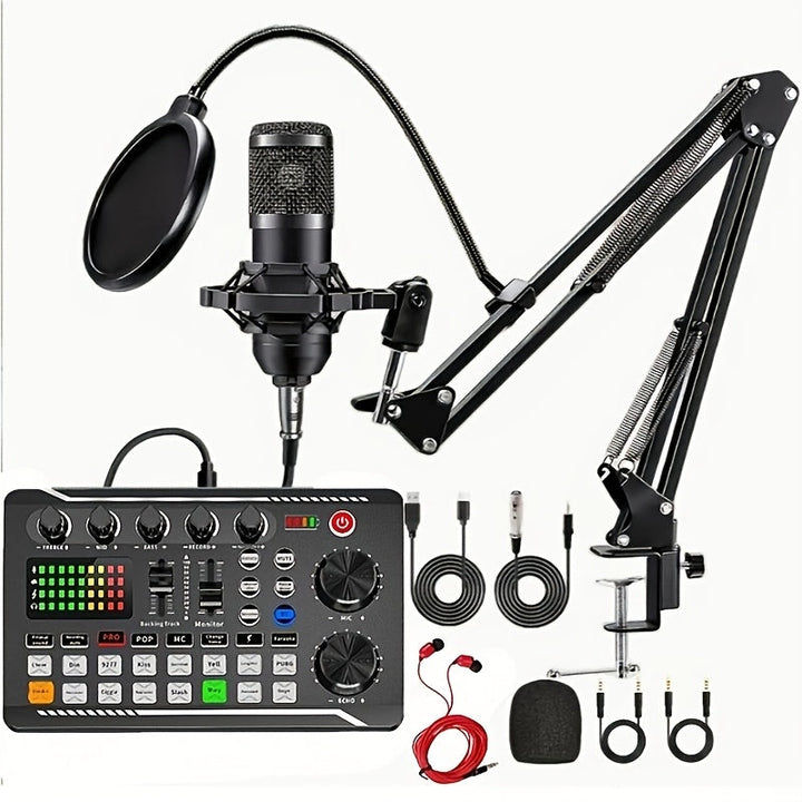 Kit de equipo de podcast, micrófono de condensador BM800 con cable y soporte, mezclador de sonido en vivo profesional F998 para grabar voces/voces en vivo/podcast/juegos en el estudio.