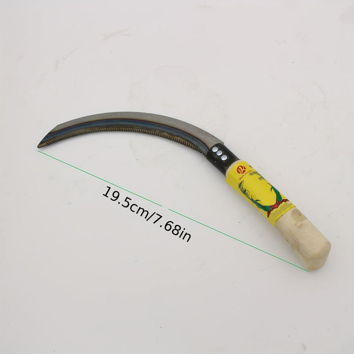 Hoz de mango de madera con dientes afilados para cortar hierba, deshierbar, cosechar verduras, arroz, trigo y cebollinos, utilizada en la agricultura.