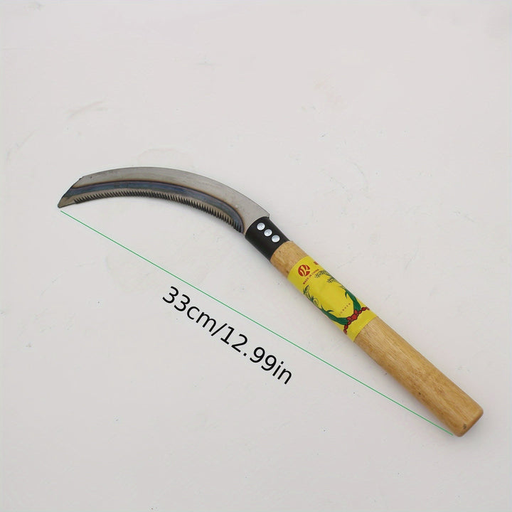 Hoz de mango de madera con dientes afilados para cortar hierba, deshierbar, cosechar verduras, arroz, trigo y cebollinos, utilizada en la agricultura.