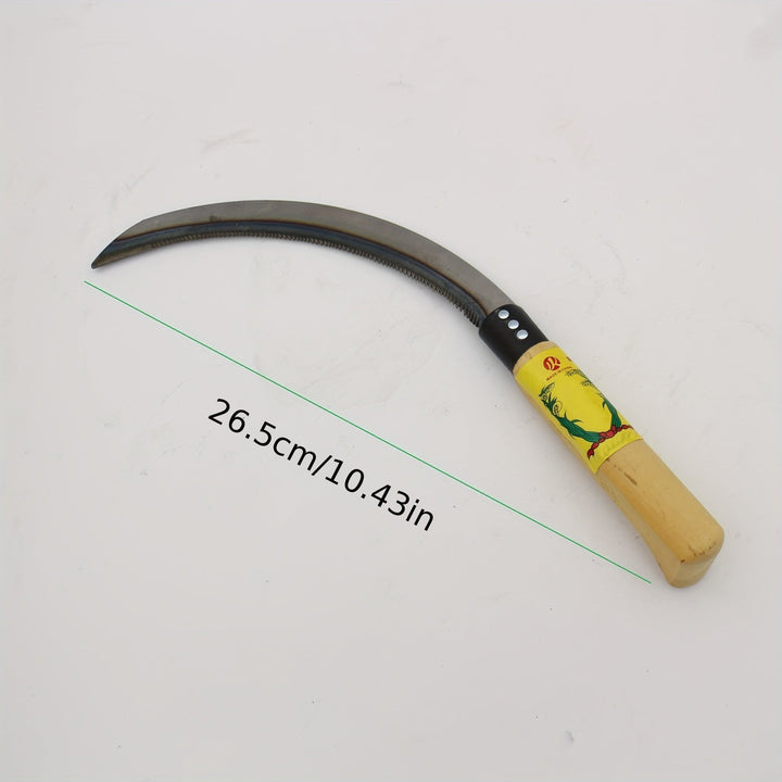 Hoz de mango de madera con dientes afilados para cortar hierba, deshierbar, cosechar verduras, arroz, trigo y cebollinos, utilizada en la agricultura.