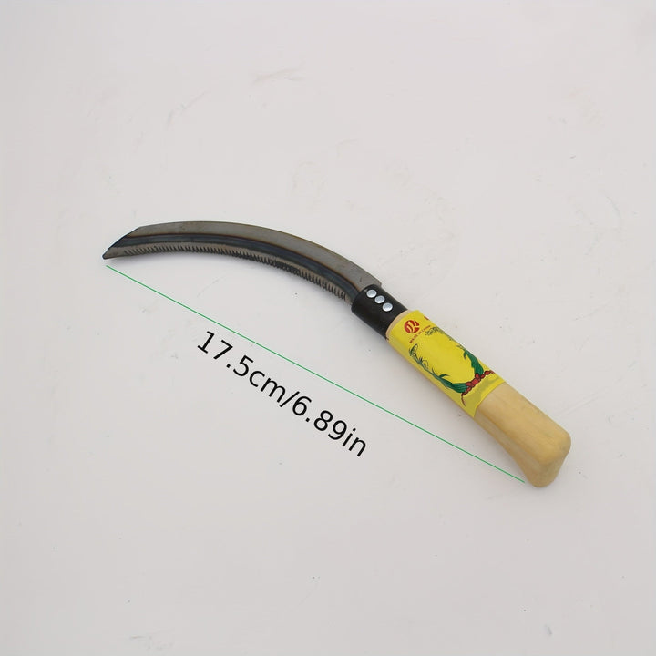 Hoz de mango de madera con dientes afilados para cortar hierba, deshierbar, cosechar verduras, arroz, trigo y cebollinos, utilizada en la agricultura.